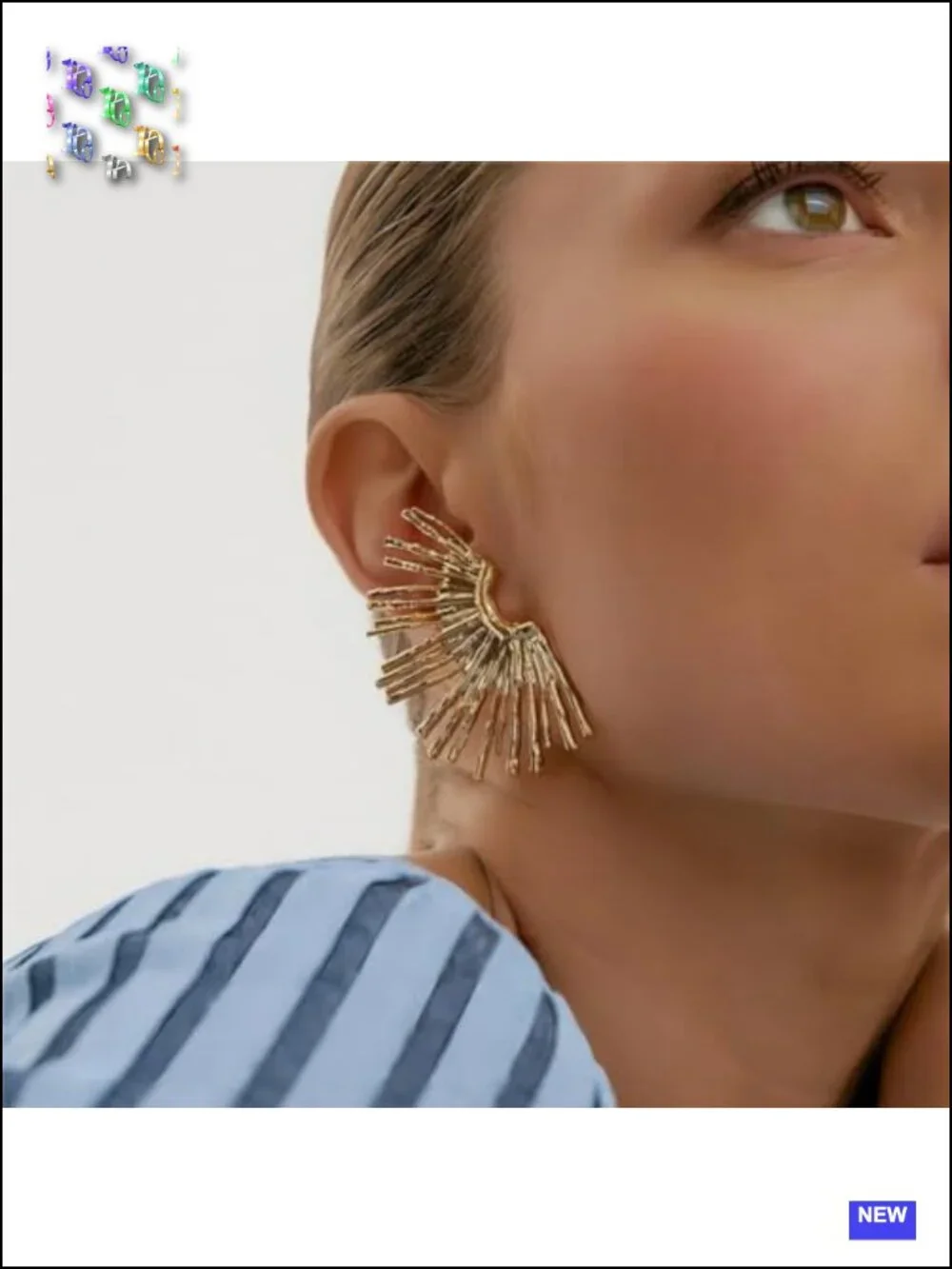 Sunburst Fan-shaped Geometric Ear Stud Earrings 18K Gold Plated Stainless Steel